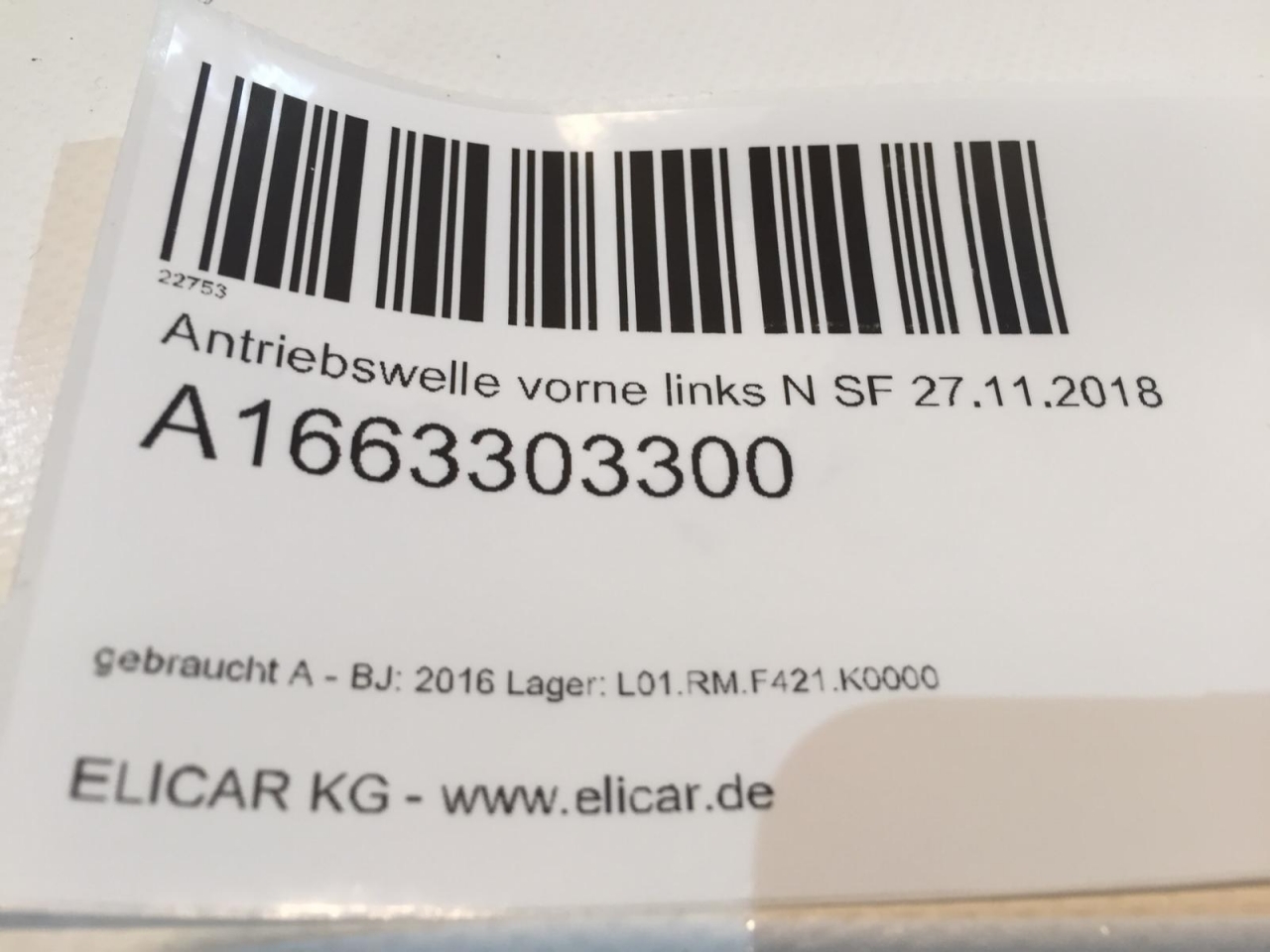 Mercedes A1663303300 - Drive shaft front left - ELICAR KG
