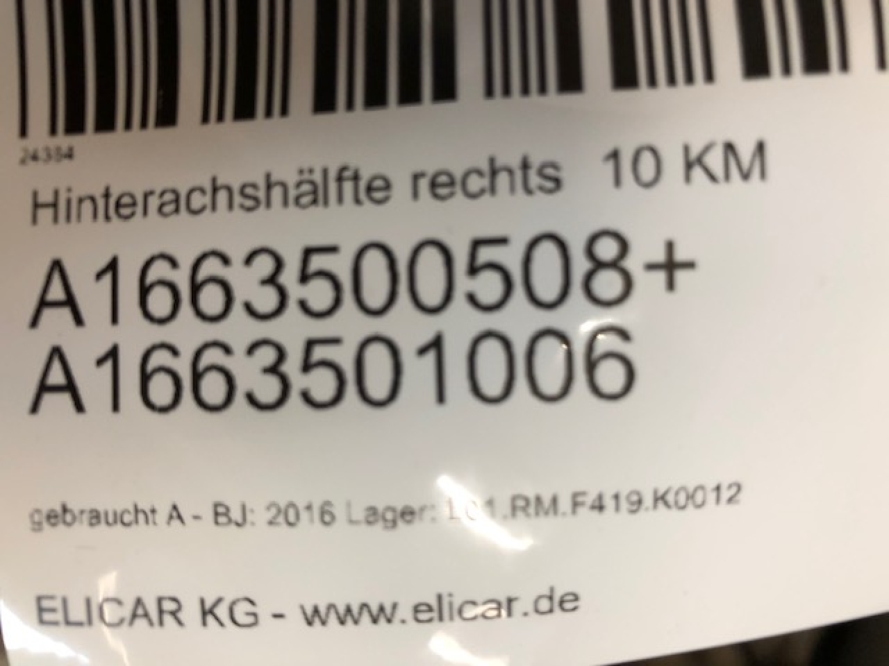 Hinterachshälfte rechts  10 KM   für Mercedes-Benz  Hinterachshälfte rechts  10 KM   für Mercedes-Benz